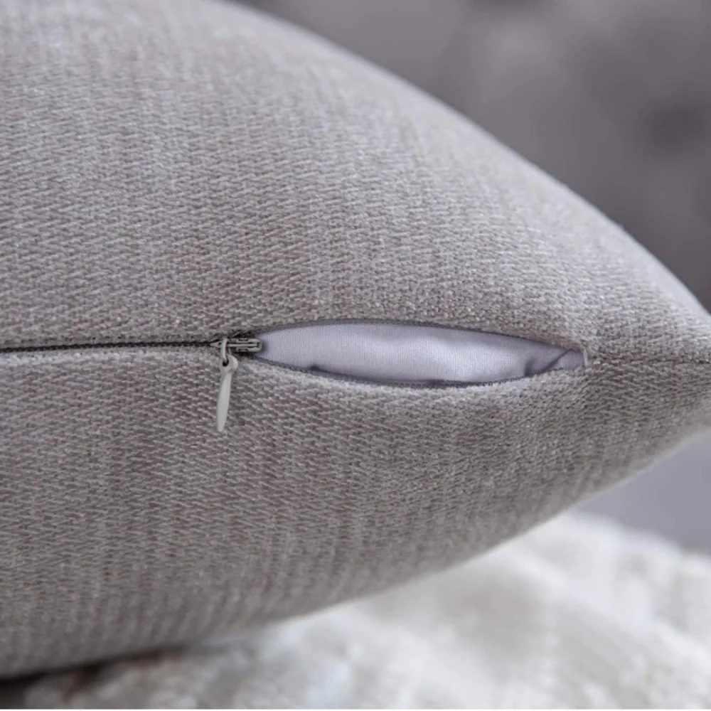 Luxury Home | Chic Light Grey Soft Chenille Textured Lumbar Throw Pillow Covers
